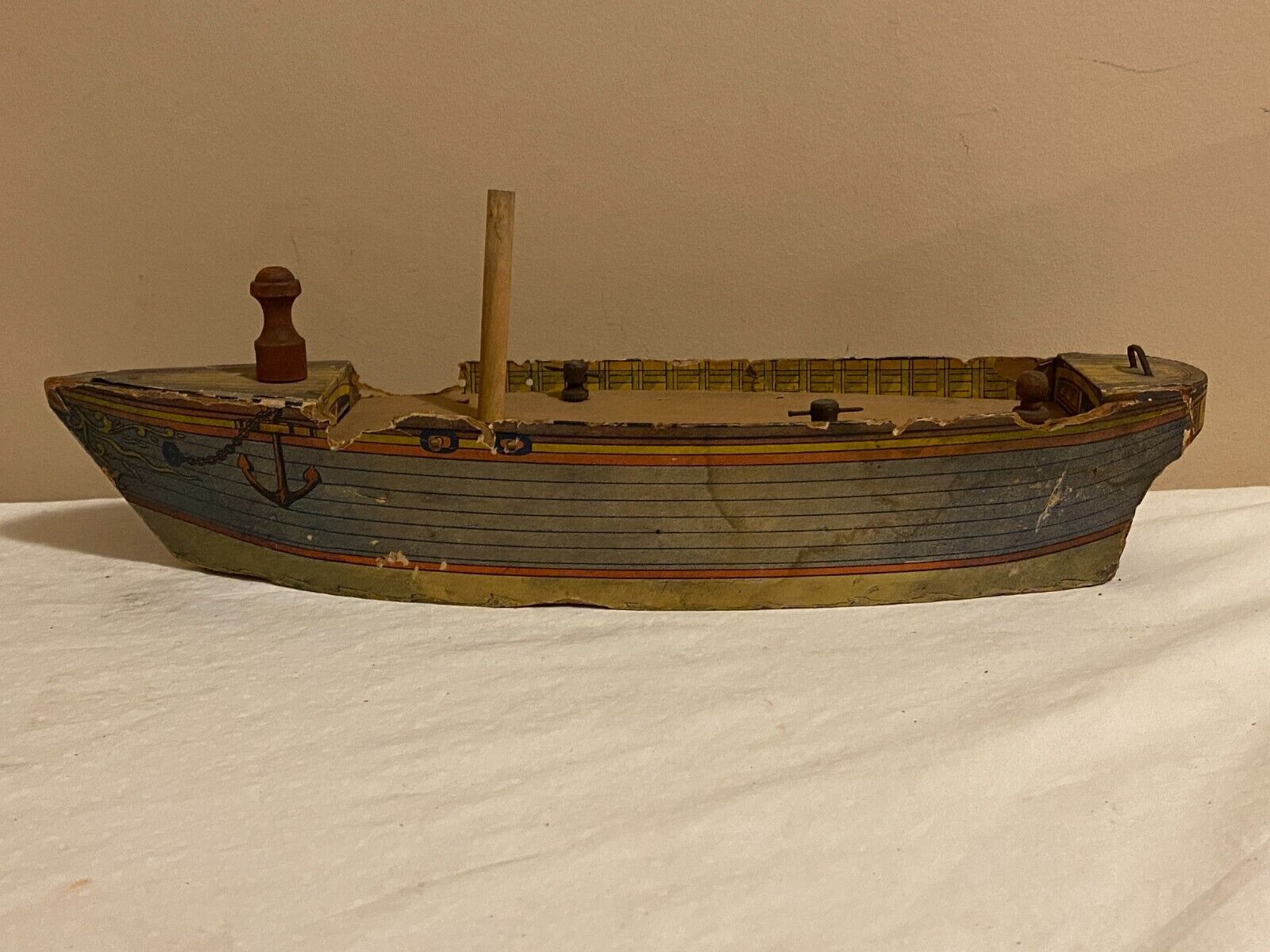 Bliss or Reed Antique 1800's Wooden Toy Boat Vintage Toy ag-67