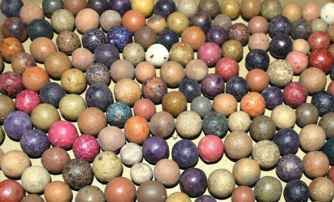 1800s Civil War era Colored Dye's Clay Marbles Lot of 12 Size .500" = 1/2" + .