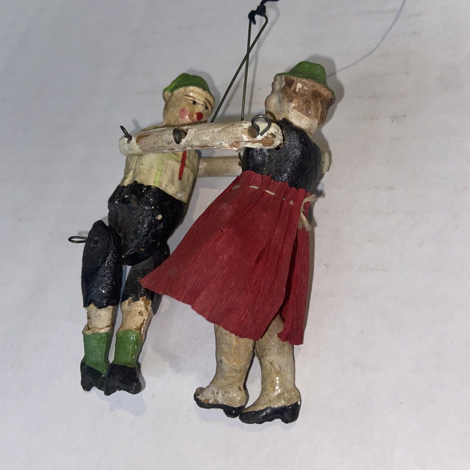 Antique 1900s GERMANY Dancers Christmas Ornament TOY ON WIRE Composition VTG #O