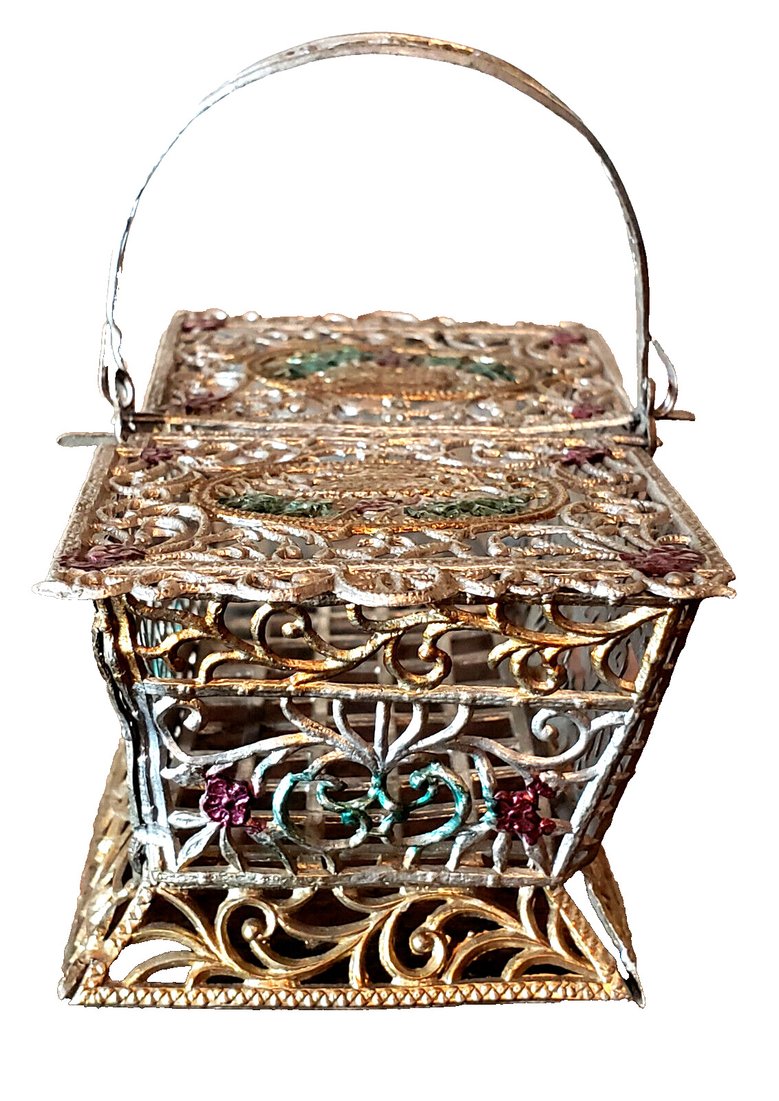 ANTIQUE 1900s DOLL Toy SOFT METAL Filigree PRETTY Basket GERMANY France