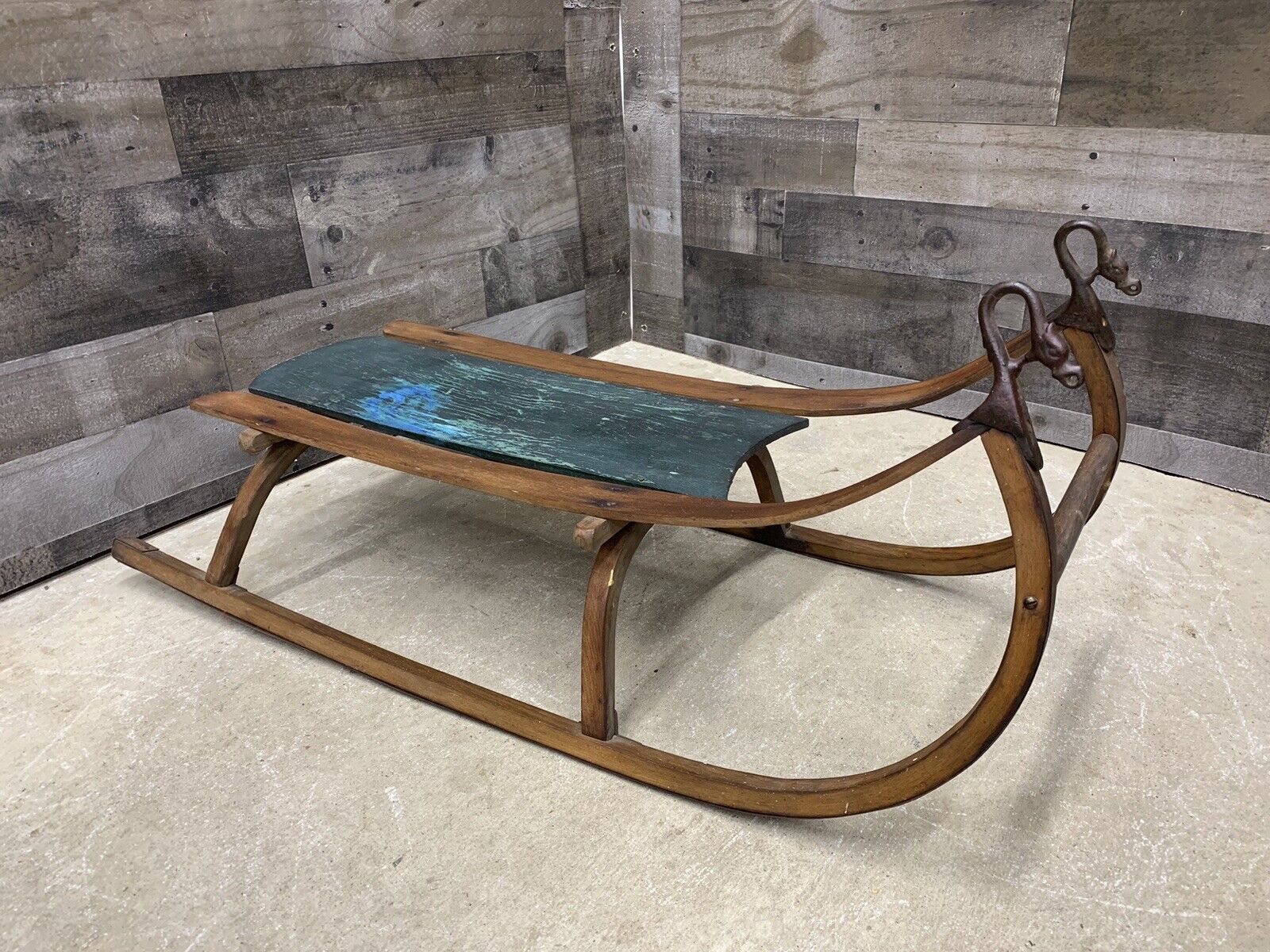 Antique 19th Century Bentwood Sled Child's Wood & Iron Hardware Runners Display
