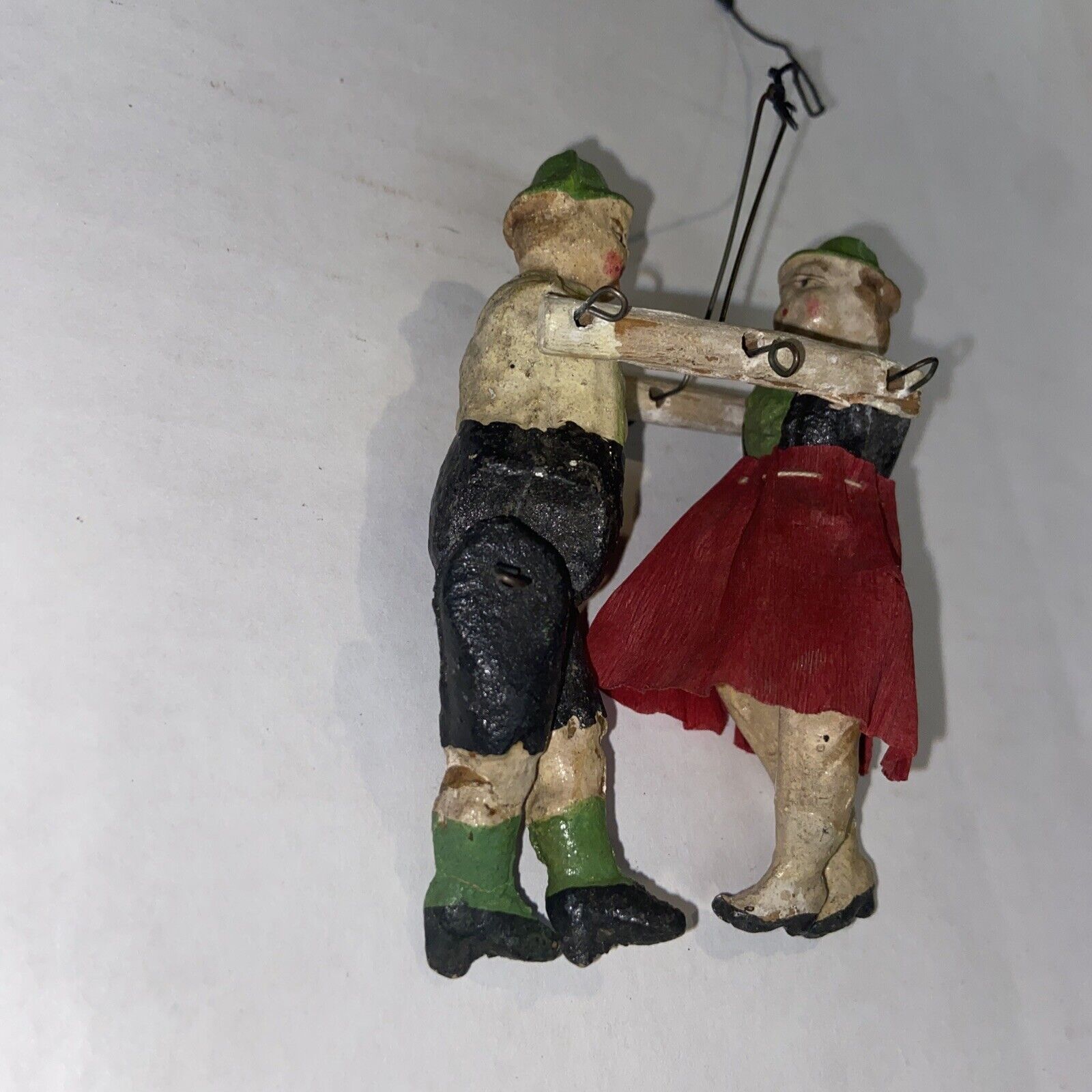 Antique 1900s GERMANY Dancers Christmas Ornament TOY ON WIRE Composition VTG #O