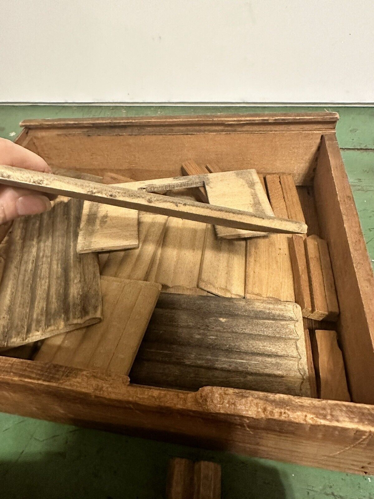 Antique 19th Century wood building Toy Architectural blocks set In Box