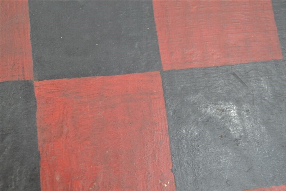 19th c antique game board checkers chess painted 19x19 black red white folding
