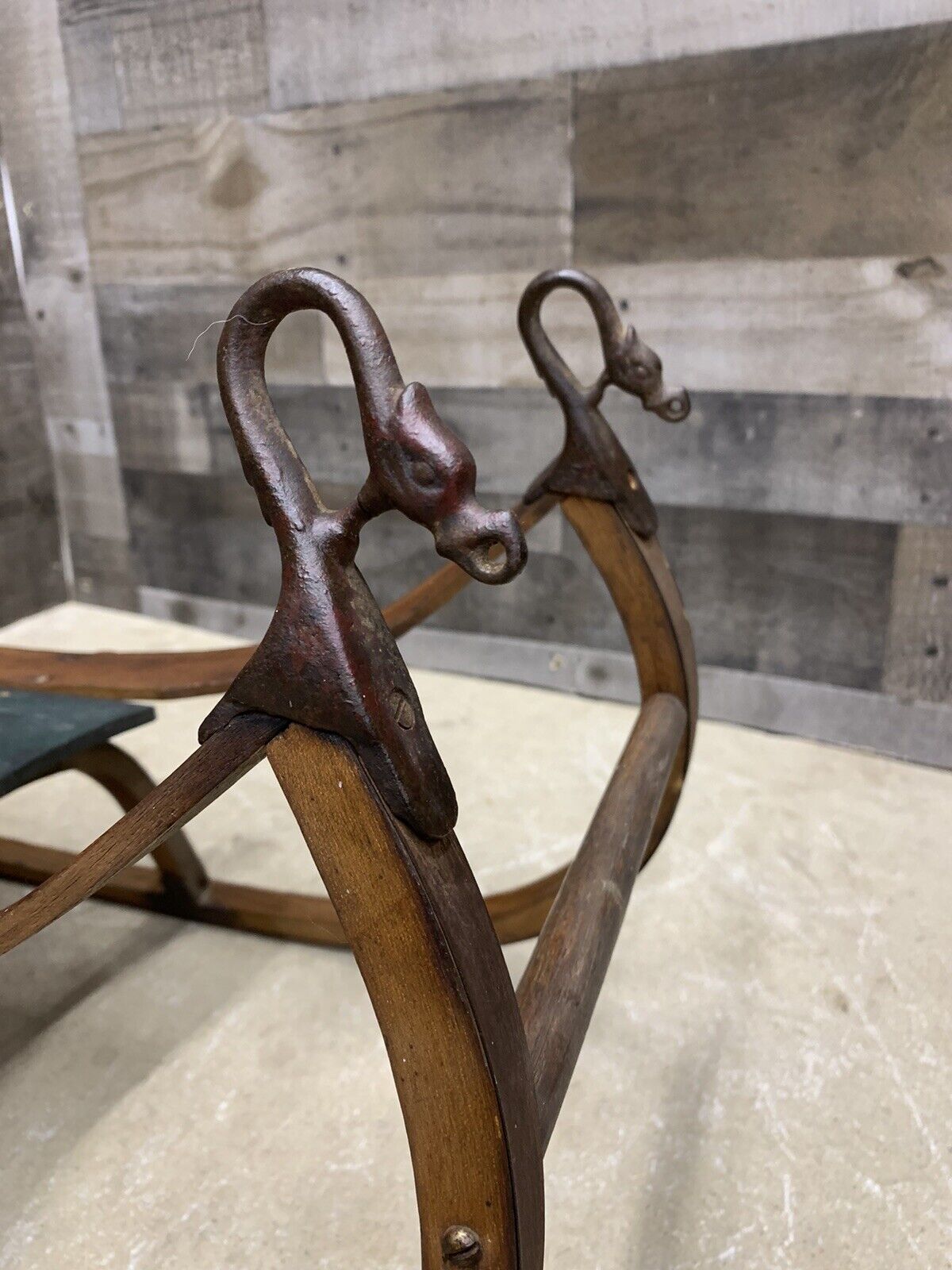 Antique 19th Century Bentwood Sled Child's Wood & Iron Hardware Runners Display