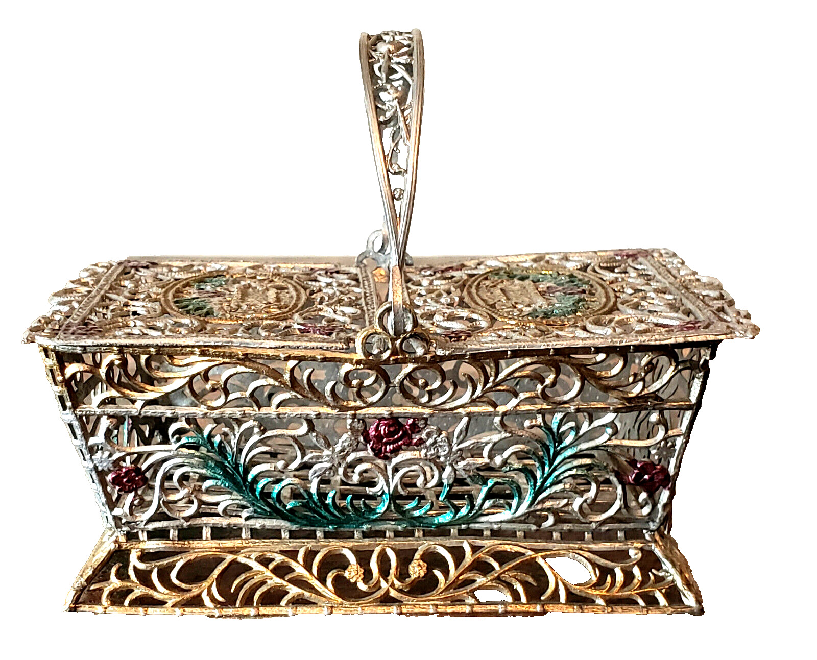 ANTIQUE 1900s DOLL Toy SOFT METAL Filigree PRETTY Basket GERMANY France