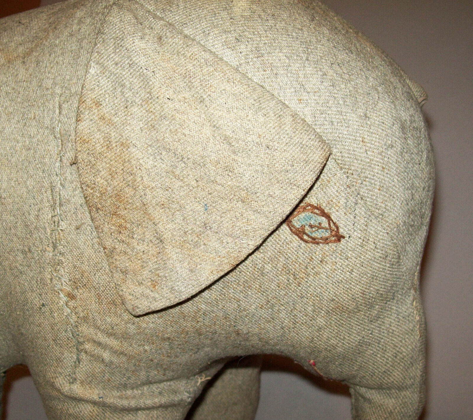 Antique Vtg 19th C 1800s Large Folk Art Stuffed Elephant Child Toy Amish AAFA