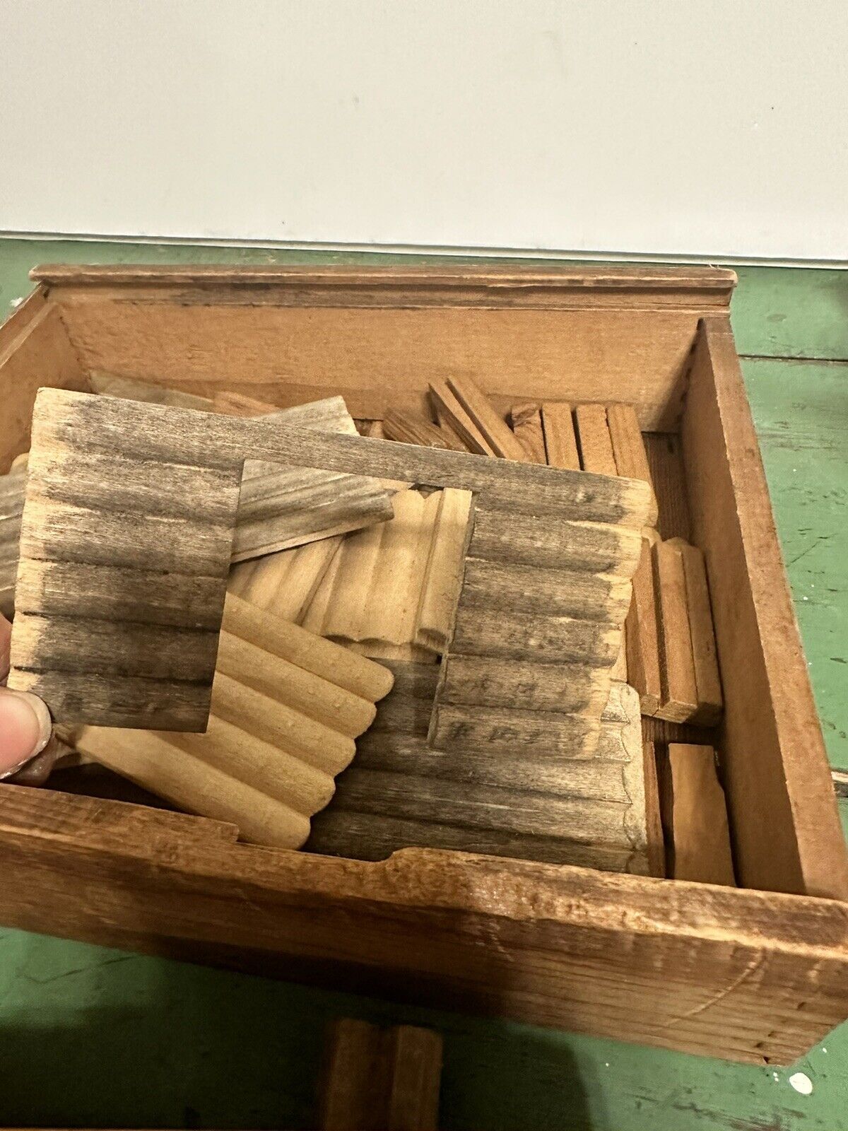 Antique 19th Century wood building Toy Architectural blocks set In Box