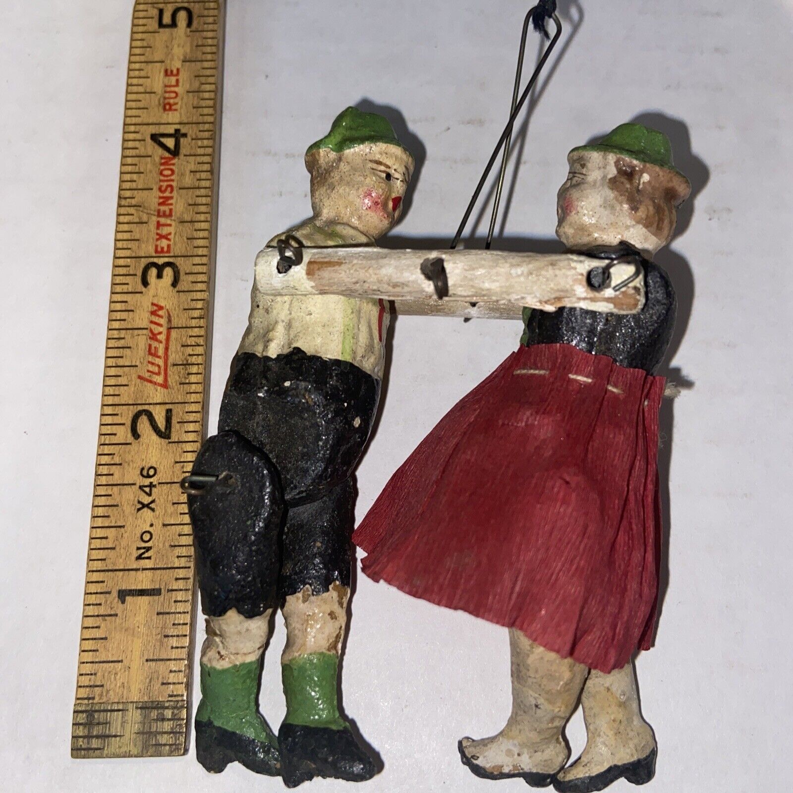 Antique 1900s GERMANY Dancers Christmas Ornament TOY ON WIRE Composition VTG #O
