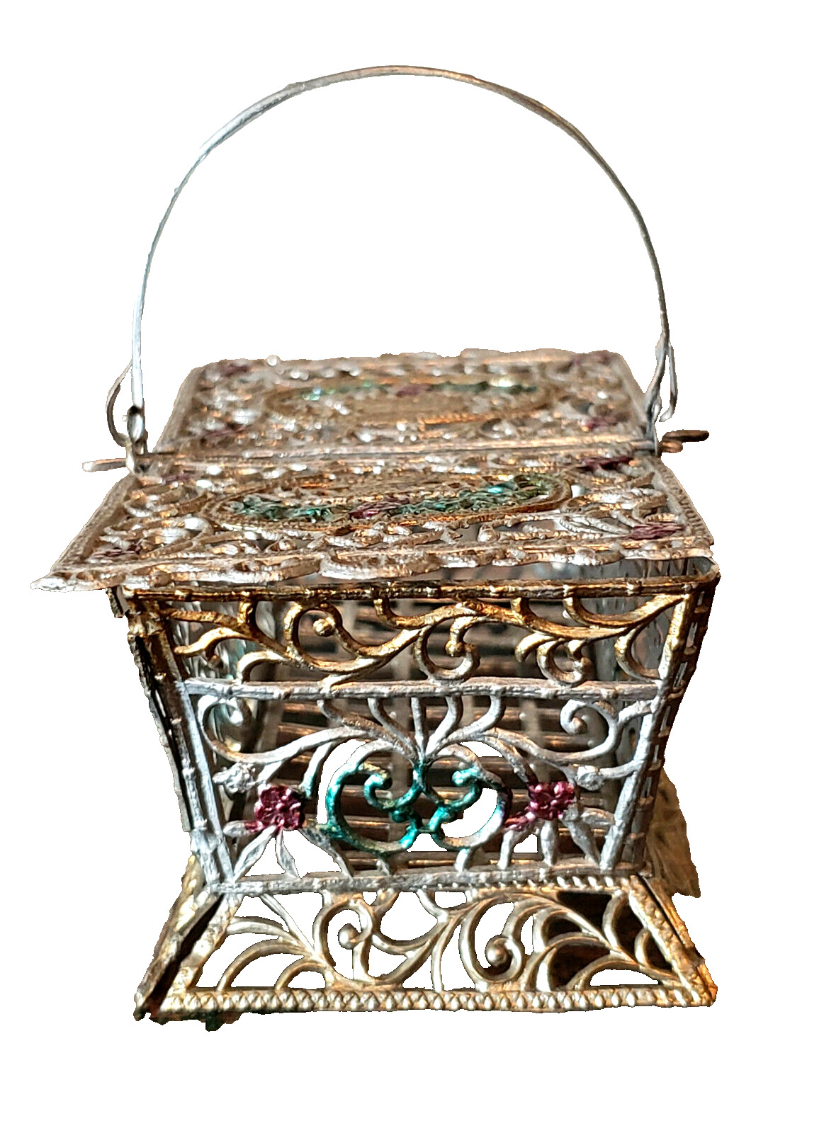 ANTIQUE 1900s DOLL Toy SOFT METAL Filigree PRETTY Basket GERMANY France