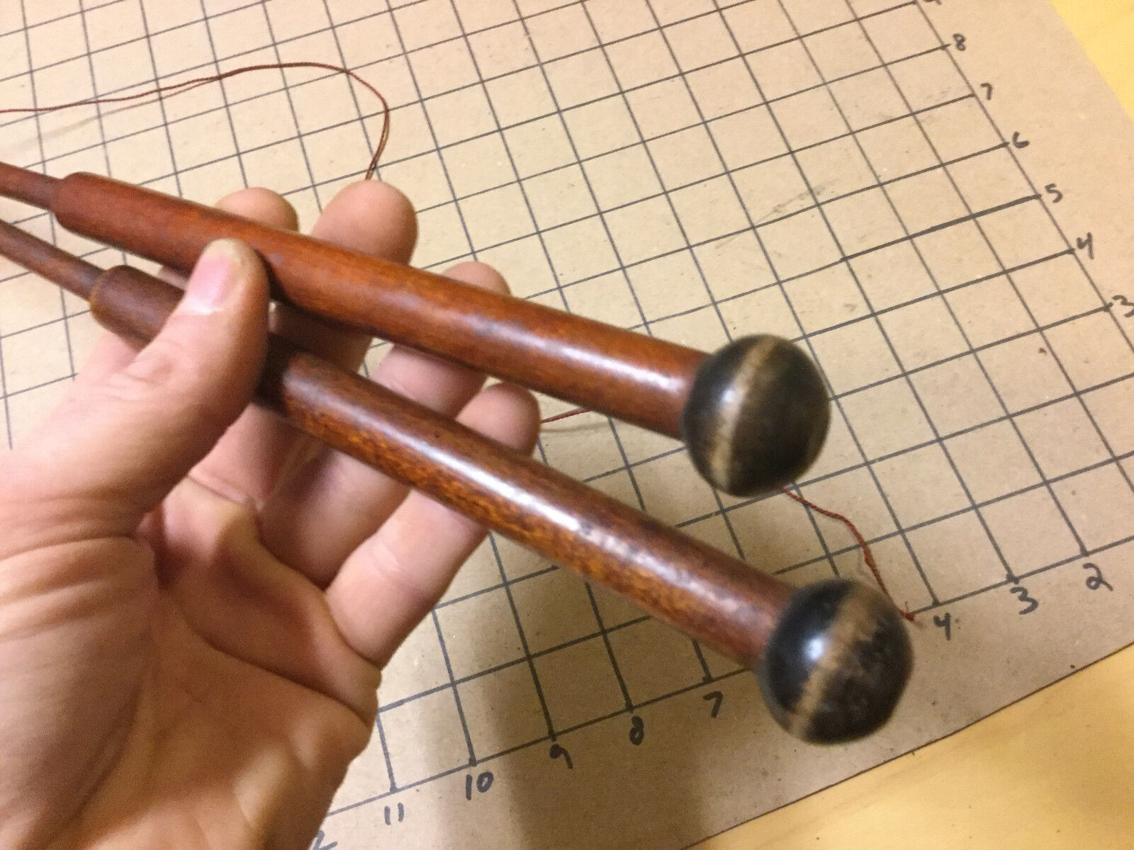 Original 1800's Wooden DIABOLO - very rare -- DEVIL STICKS - w sticks and bobbin