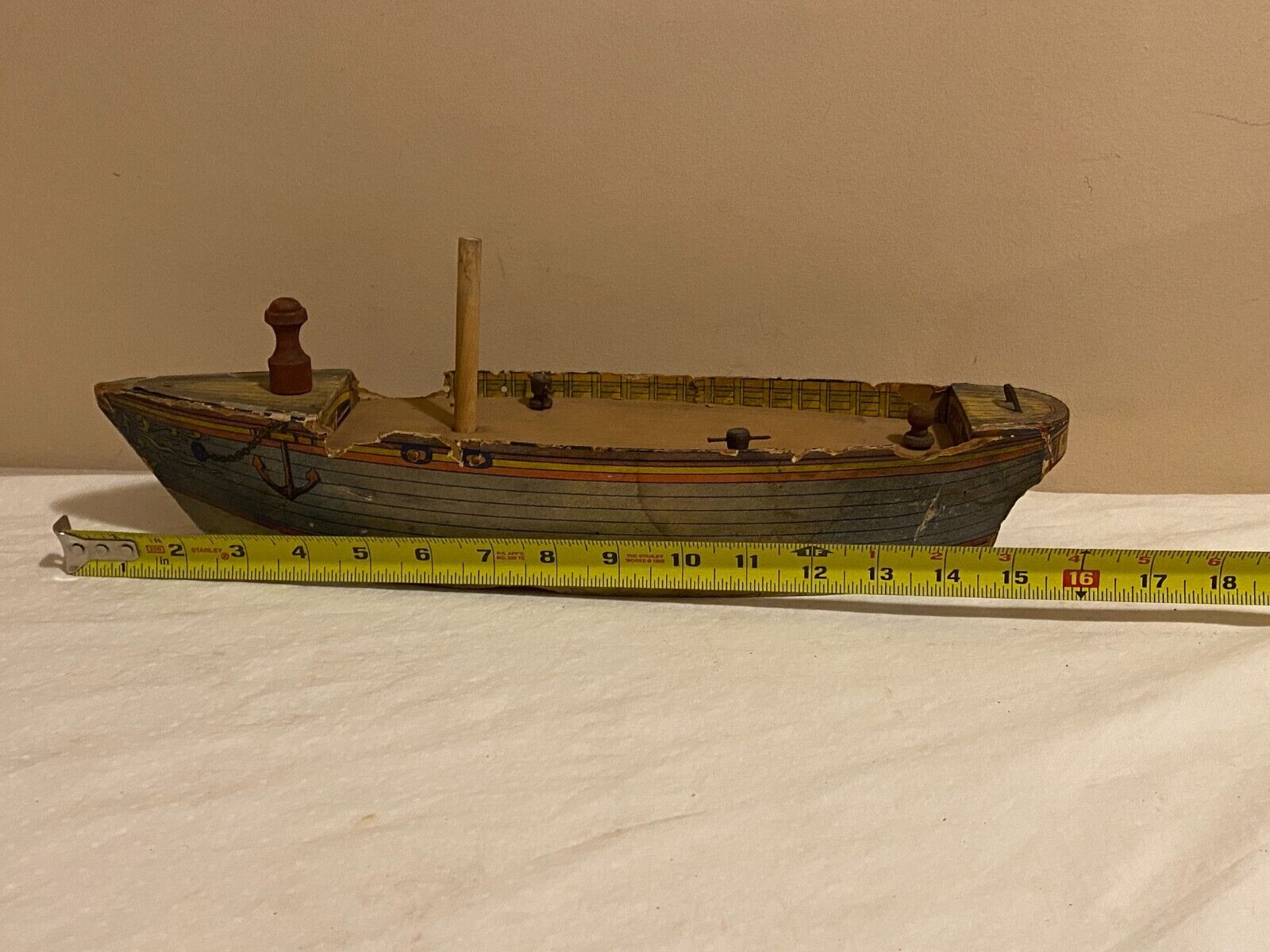 Bliss or Reed Antique 1800's Wooden Toy Boat Vintage Toy ag-67