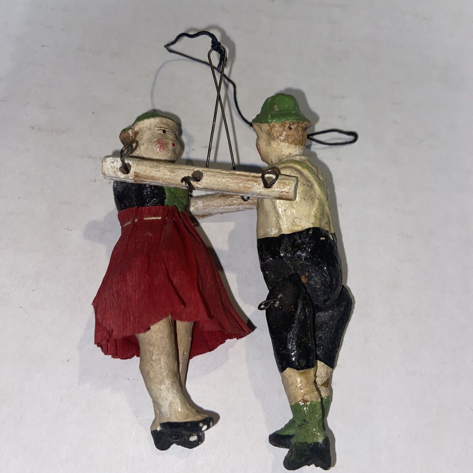 Antique 1900s GERMANY Dancers Christmas Ornament TOY ON WIRE Composition VTG #O