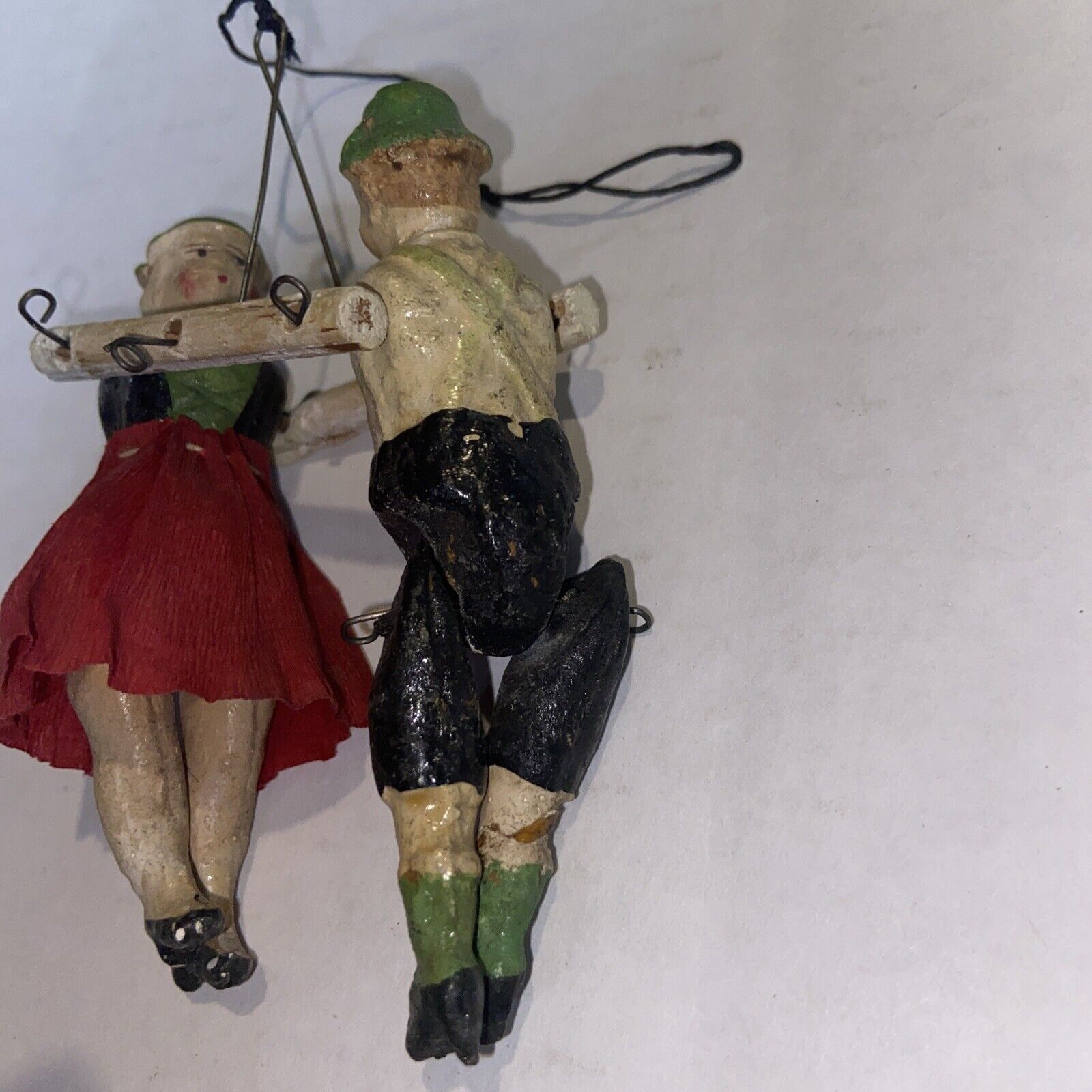 Antique 1900s GERMANY Dancers Christmas Ornament TOY ON WIRE Composition VTG #O