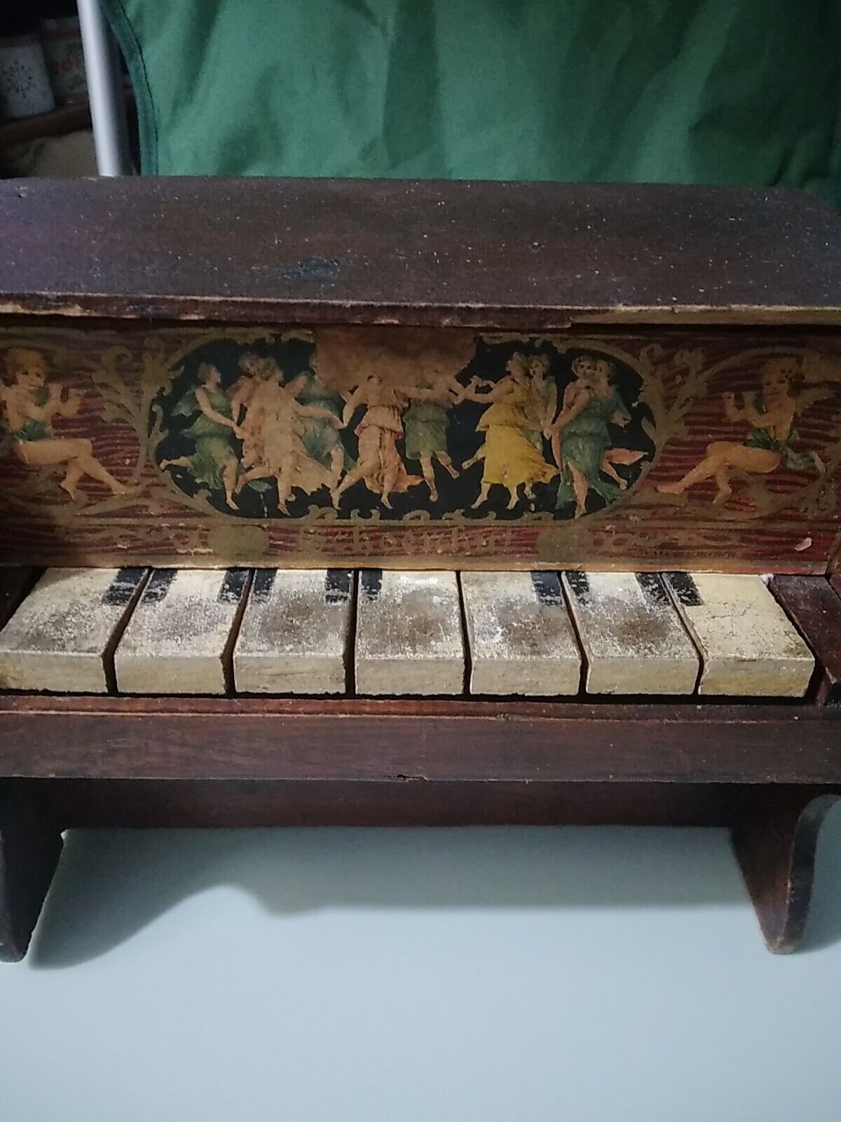 Antique Toy Piano Schoenhut 1800's Cherubs Ladies 7 Keys Works
