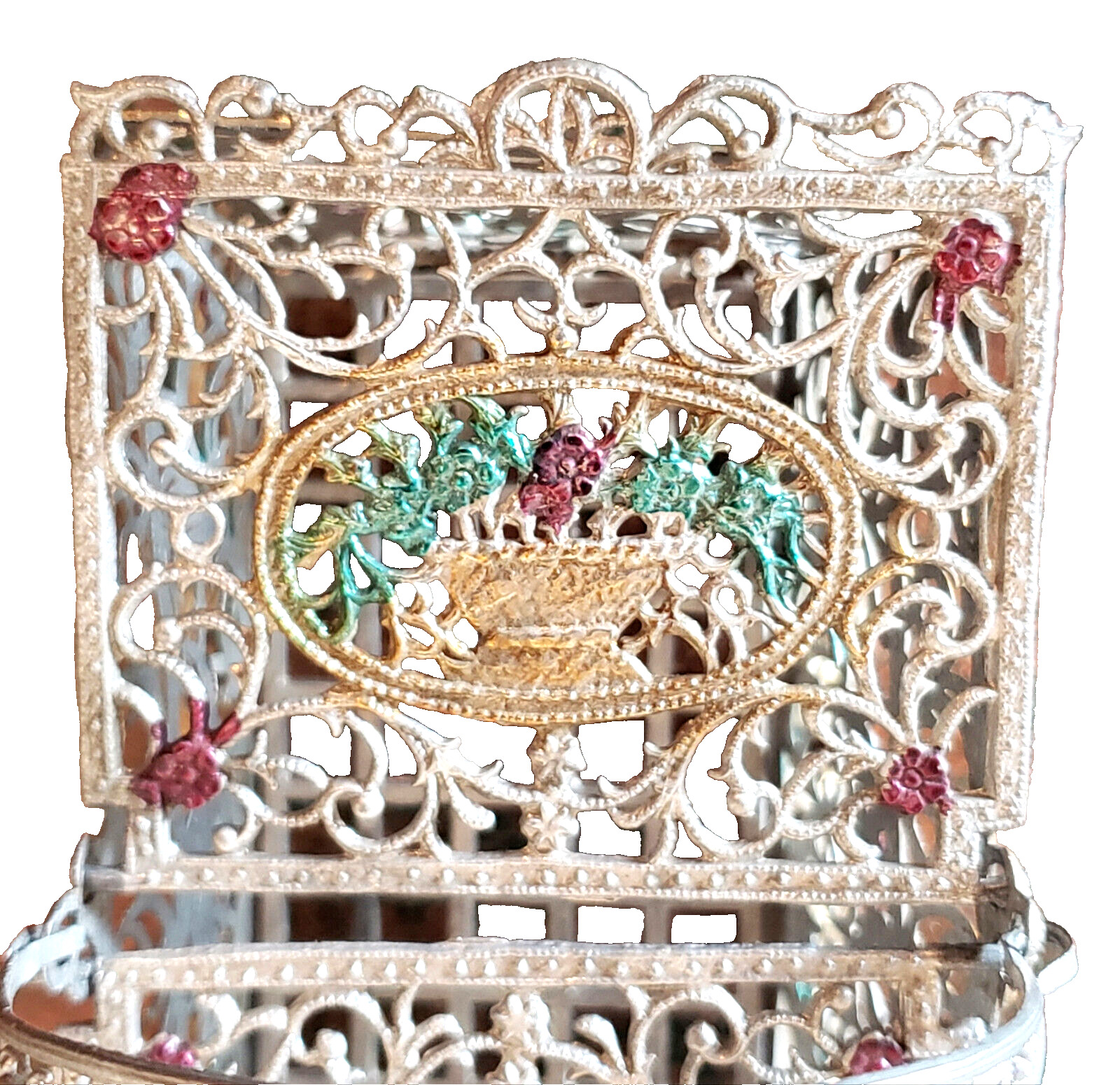 ANTIQUE 1900s DOLL Toy SOFT METAL Filigree PRETTY Basket GERMANY France