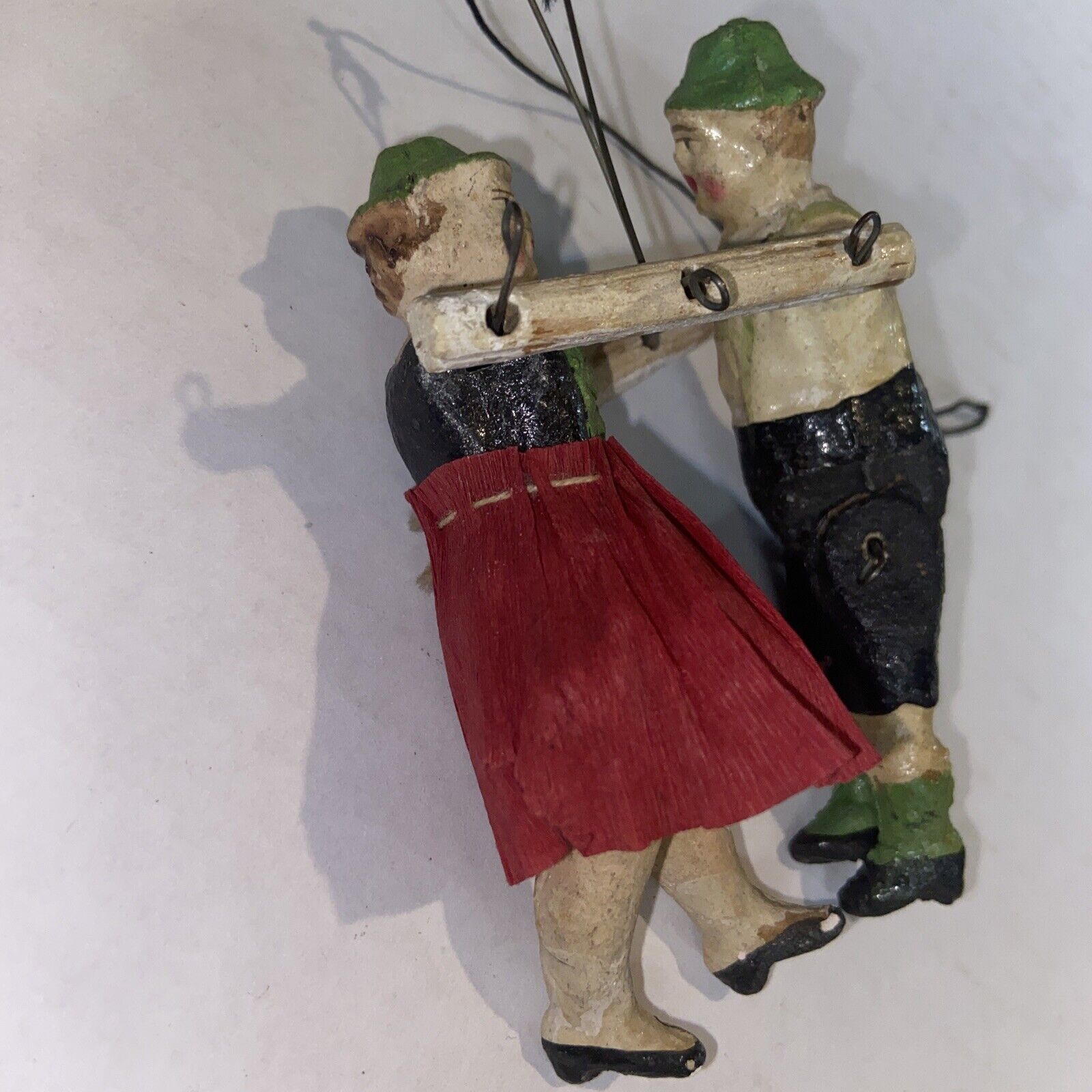 Antique 1900s GERMANY Dancers Christmas Ornament TOY ON WIRE Composition VTG #O