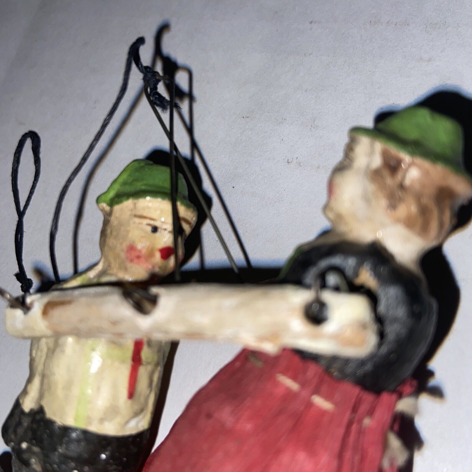 Antique 1900s GERMANY Dancers Christmas Ornament TOY ON WIRE Composition VTG #O