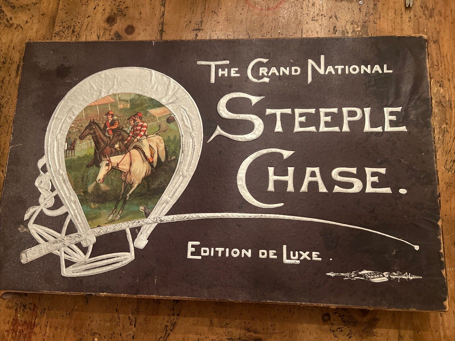 Circa 1800s J.W. Spears Bavaria Works Steeplechase Board Game w/ 5 Lead Horses