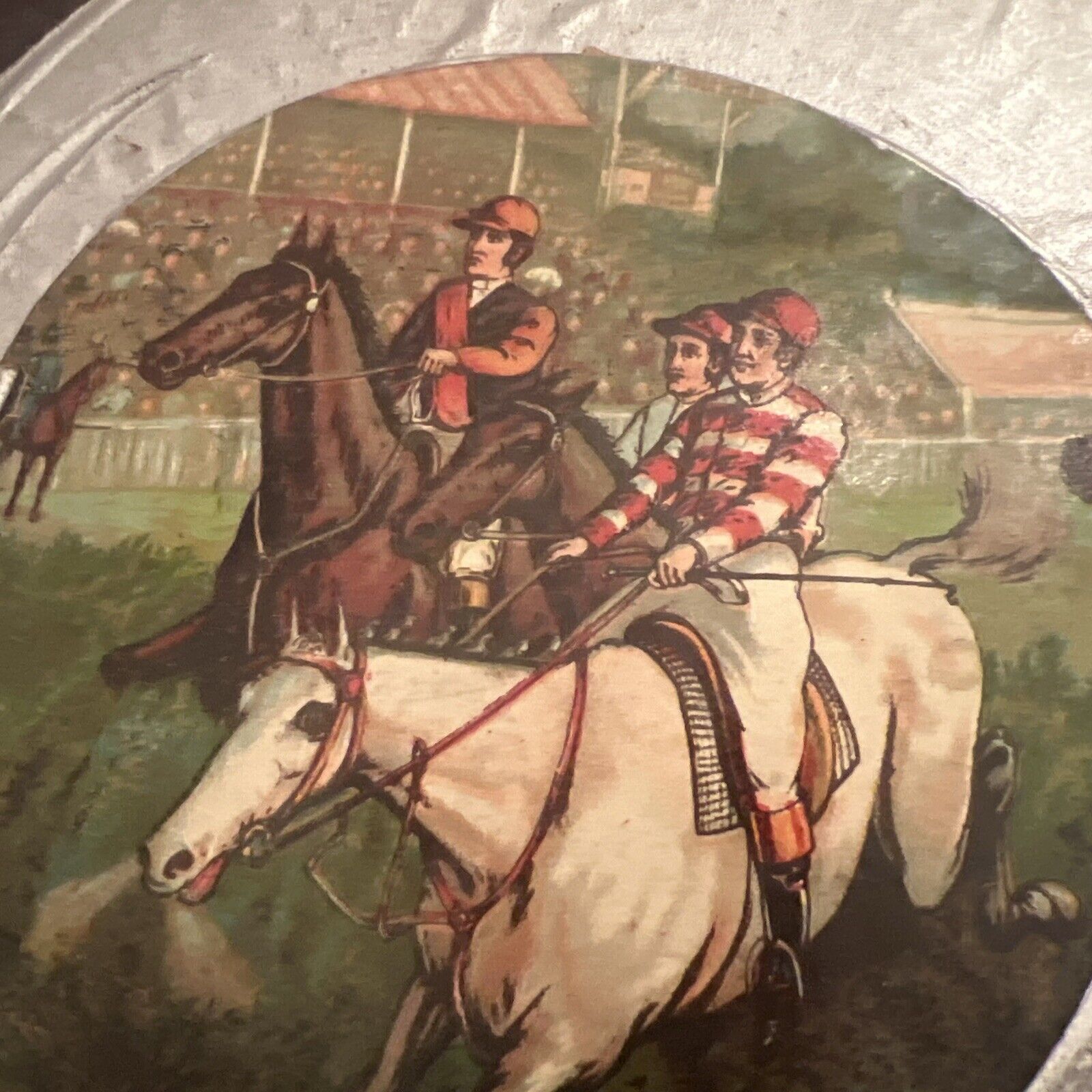 Circa 1800s J.W. Spears Bavaria Works Steeplechase Board Game w/ 5 Lead Horses
