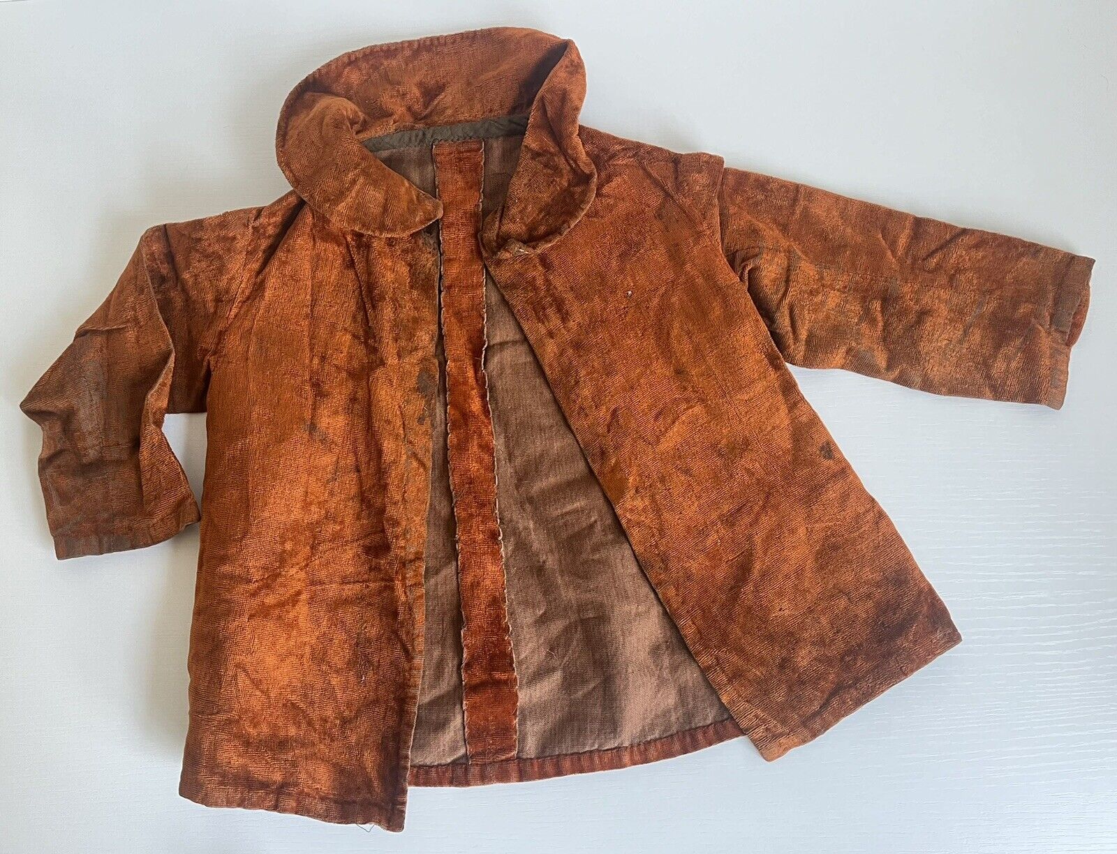 Antique Victorian Children's Burnt Orange Velvet Jacket, Edwardian Doll