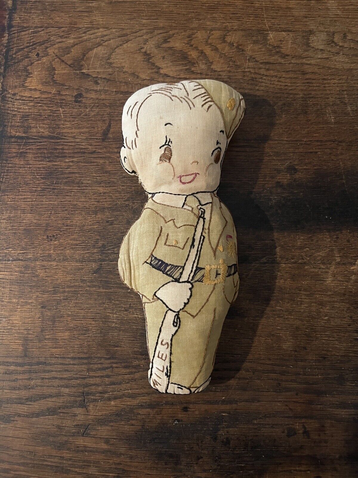 Vintage WWI Antique Rag Doll - Soldier Doll Hand Embroidered Doll - Miles