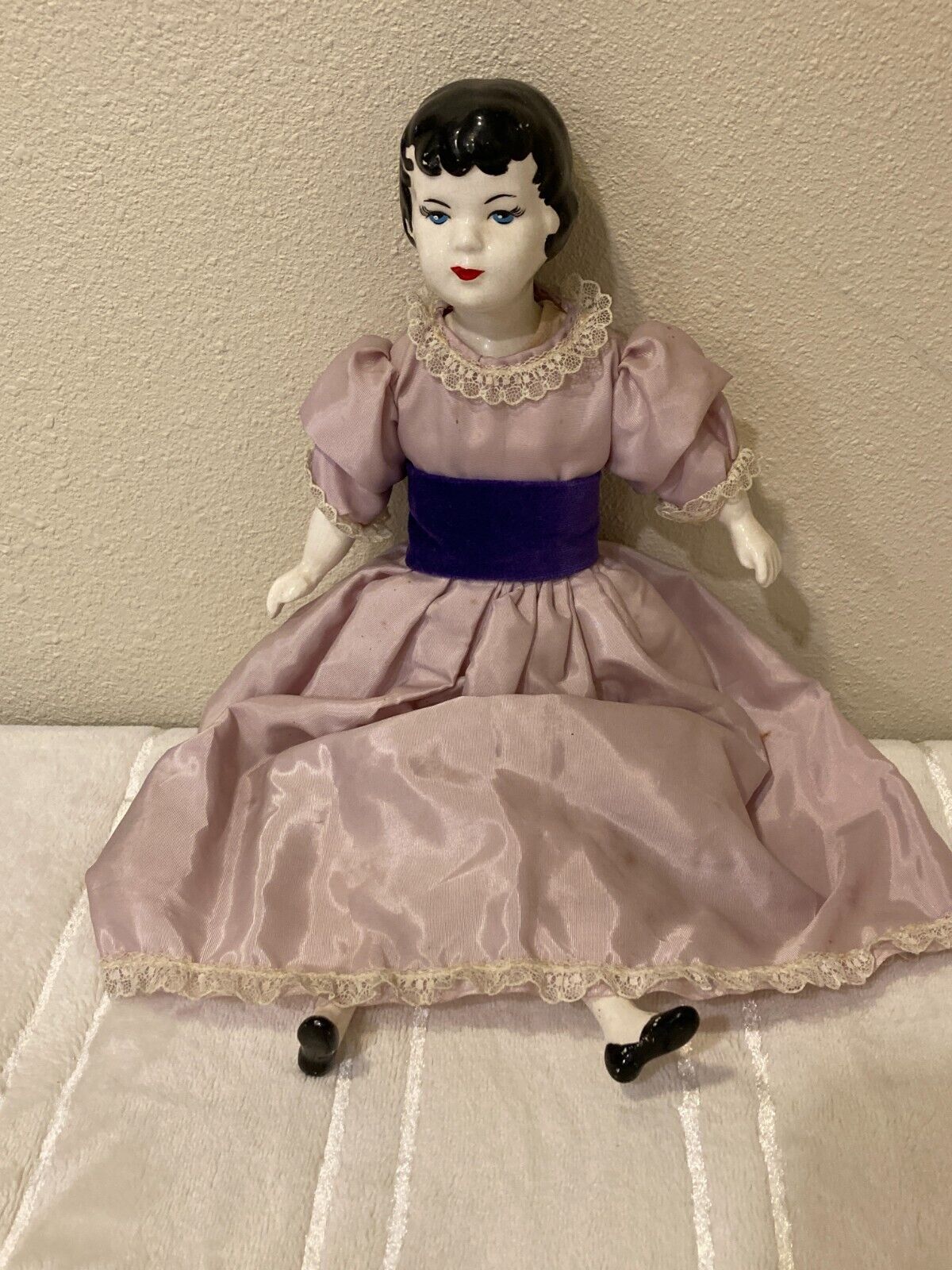Vintage China Doll 14" 1900s Style Dress Collectible