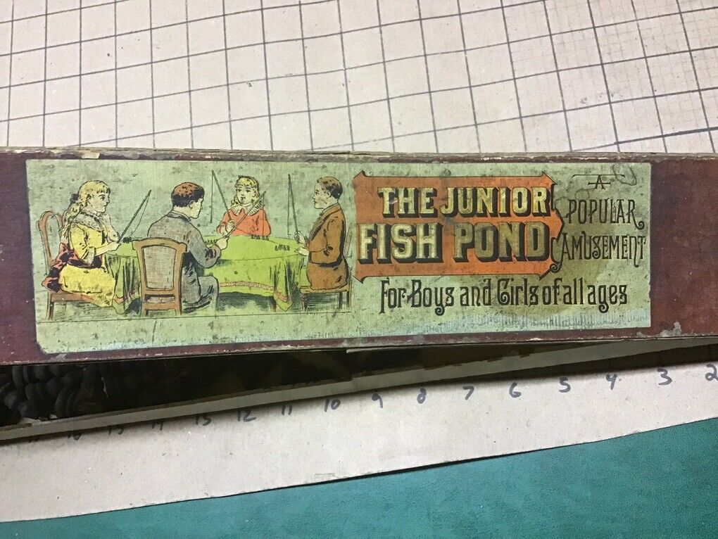 Vintage Wooden - 1800's Junior FISH POND in box, v early version, 