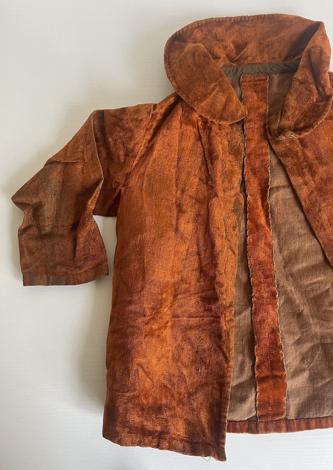 Antique Victorian Children's Burnt Orange Velvet Jacket, Edwardian Doll