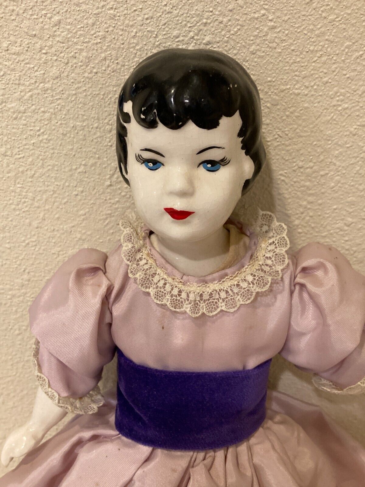 Vintage China Doll 14" 1900s Style Dress Collectible