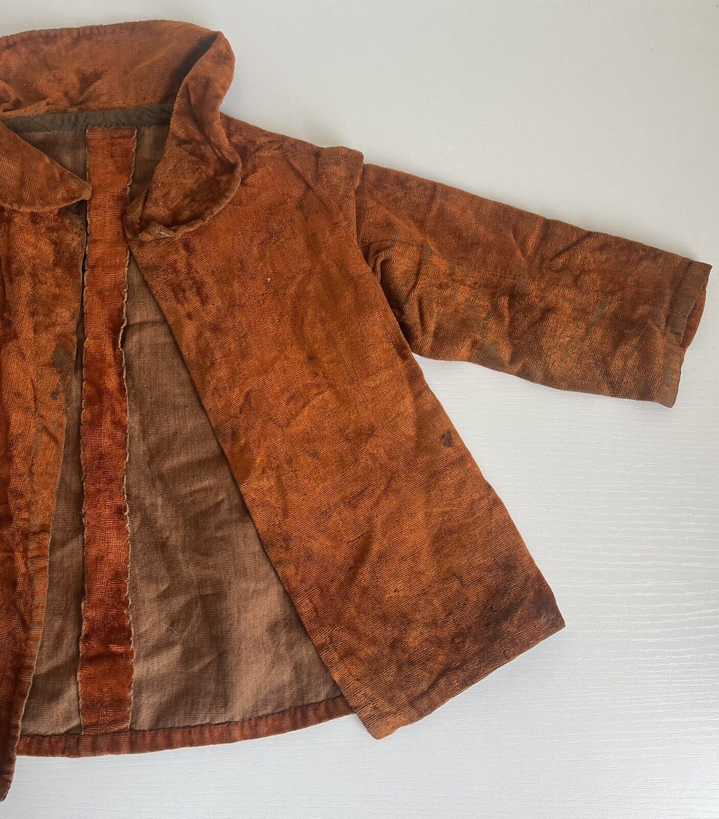 Antique Victorian Children's Burnt Orange Velvet Jacket, Edwardian Doll