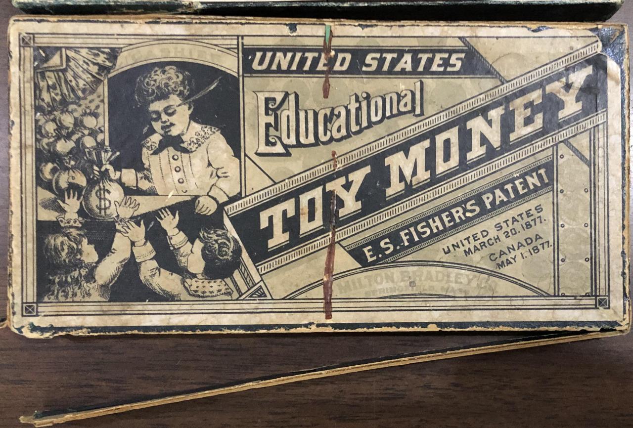 LATE 1800s E.S FISHER MILTON BRADLEY EDUCATIONAL TOY MONEY BOX MONOPOLY GAME