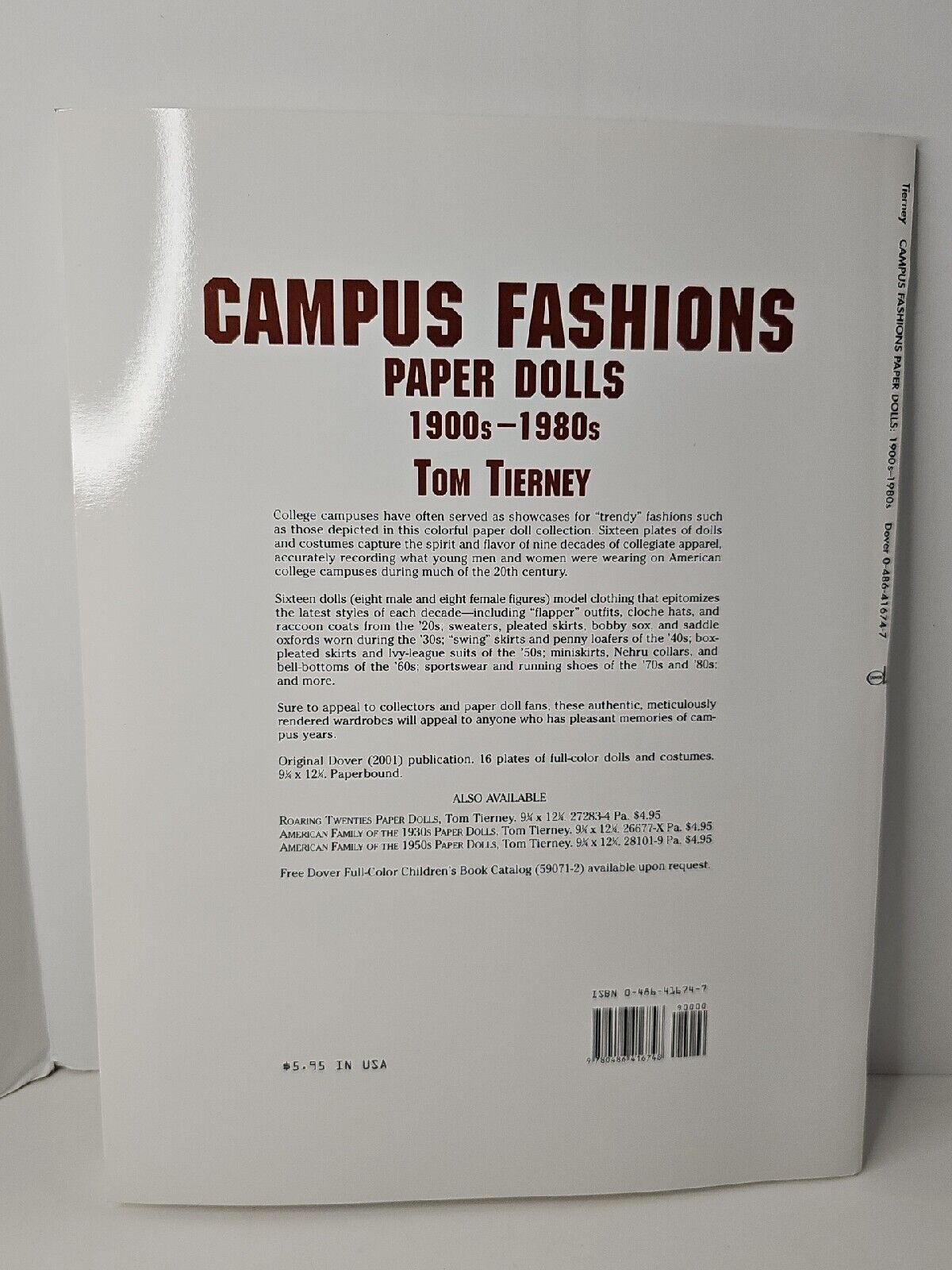 Campus Fashions Paper Dolls: 1900s to 1980s Paperback Tom Tierney Dover VTG New