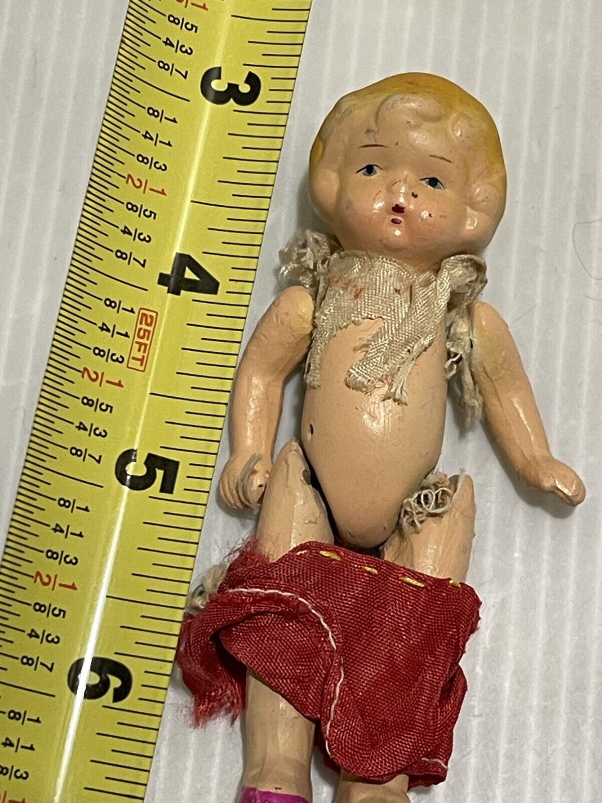 Adorable Antique German Miniature  composition Doll W/ Painted Eyes 4" DOLL