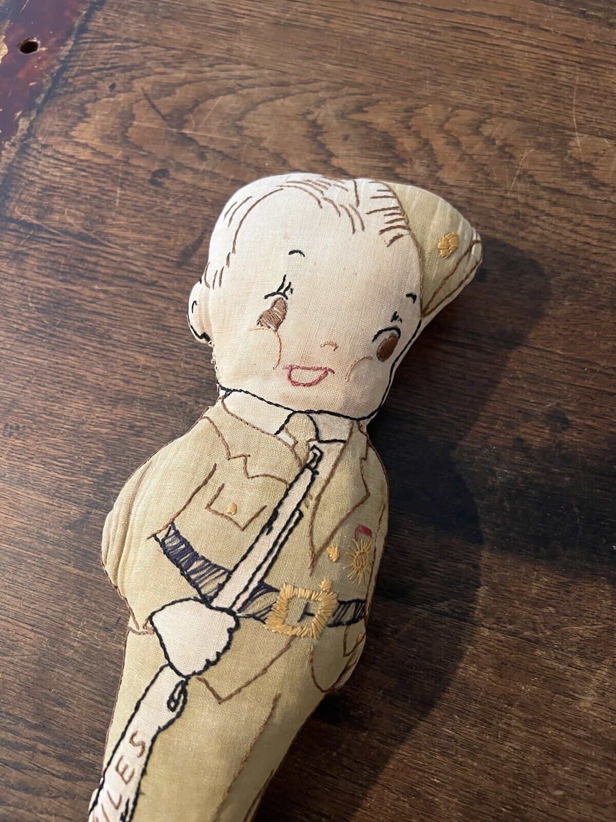 Vintage WWI Antique Rag Doll - Soldier Doll Hand Embroidered Doll - Miles