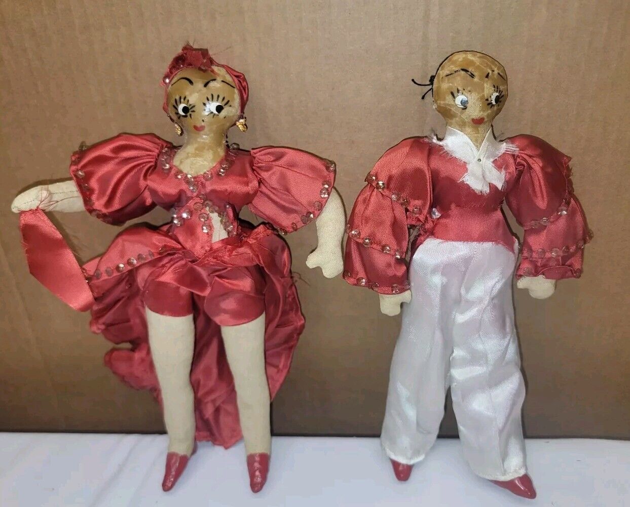 Antique Early 1900s Spanish/Ethnic Pair of Composition Dolls [10 inches]