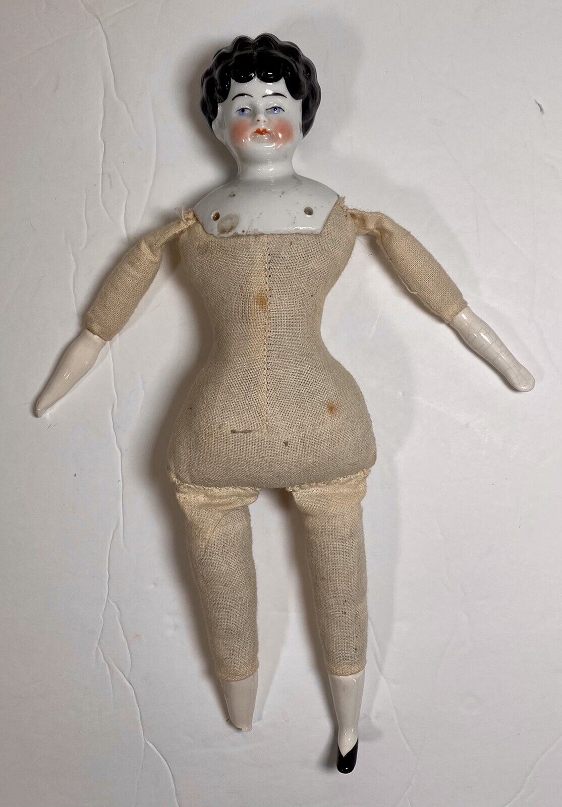 Antique Doll Made In Germany Cloth Body Porcelain Limbs Head 1900s