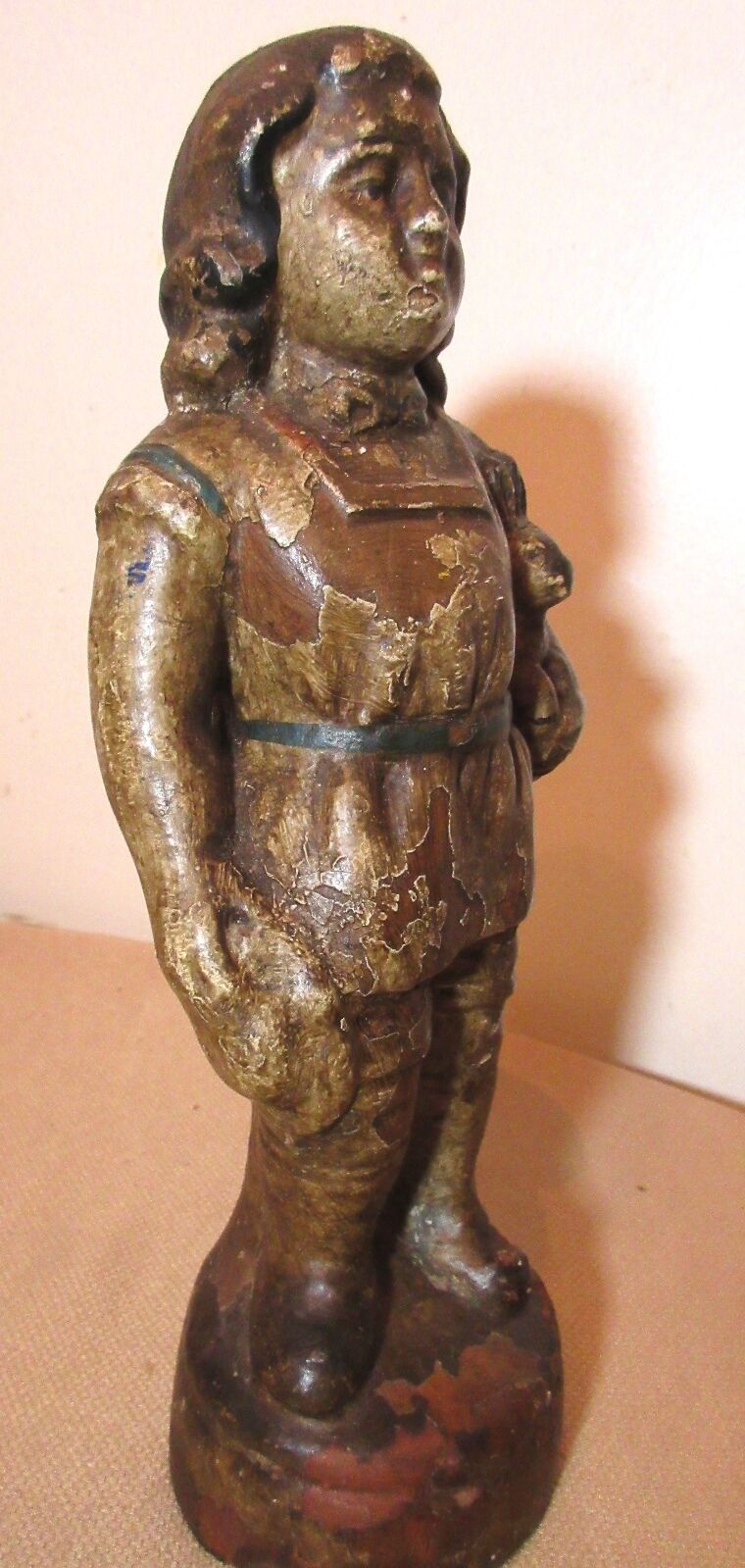 rare antique 1800s handmade polychromed terrcotta sculpture girl statue doll toy