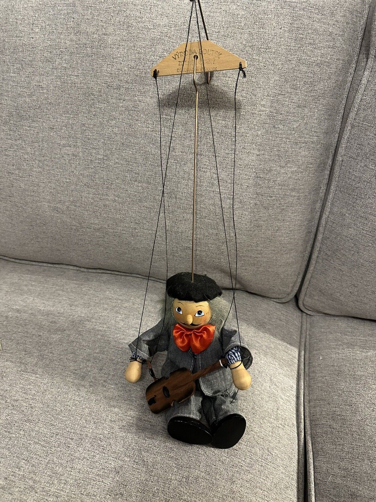 Antique Marionette Folk Puppet Vyroba Loutek CZECH Musician Violin Fiddler
