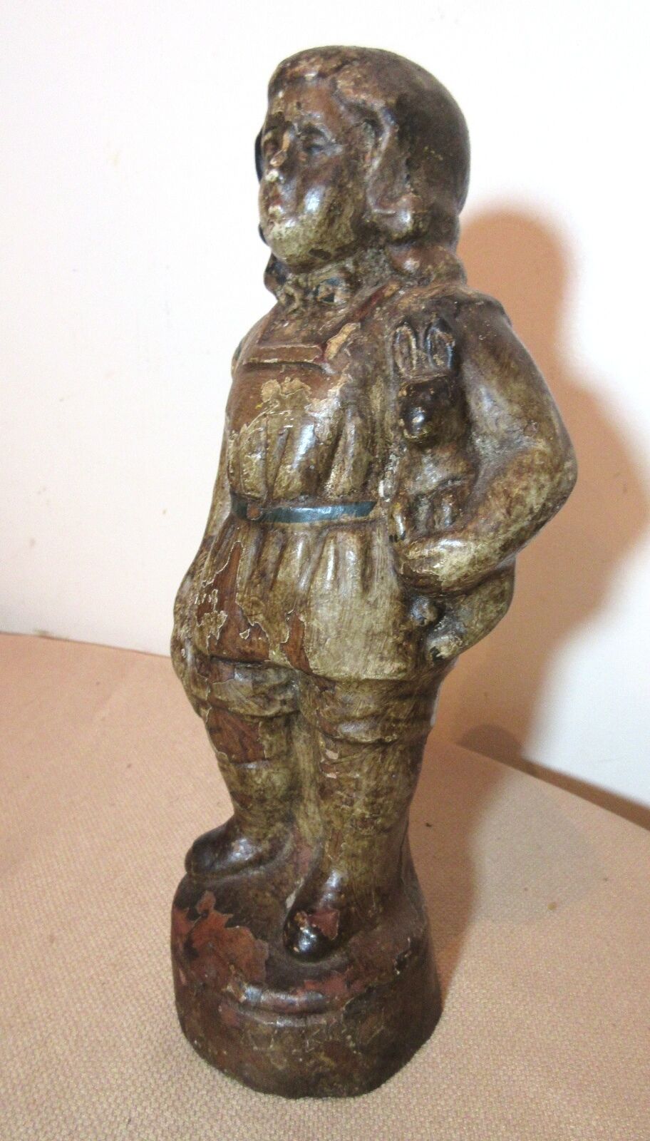 rare antique 1800s handmade polychromed terrcotta sculpture girl statue doll toy