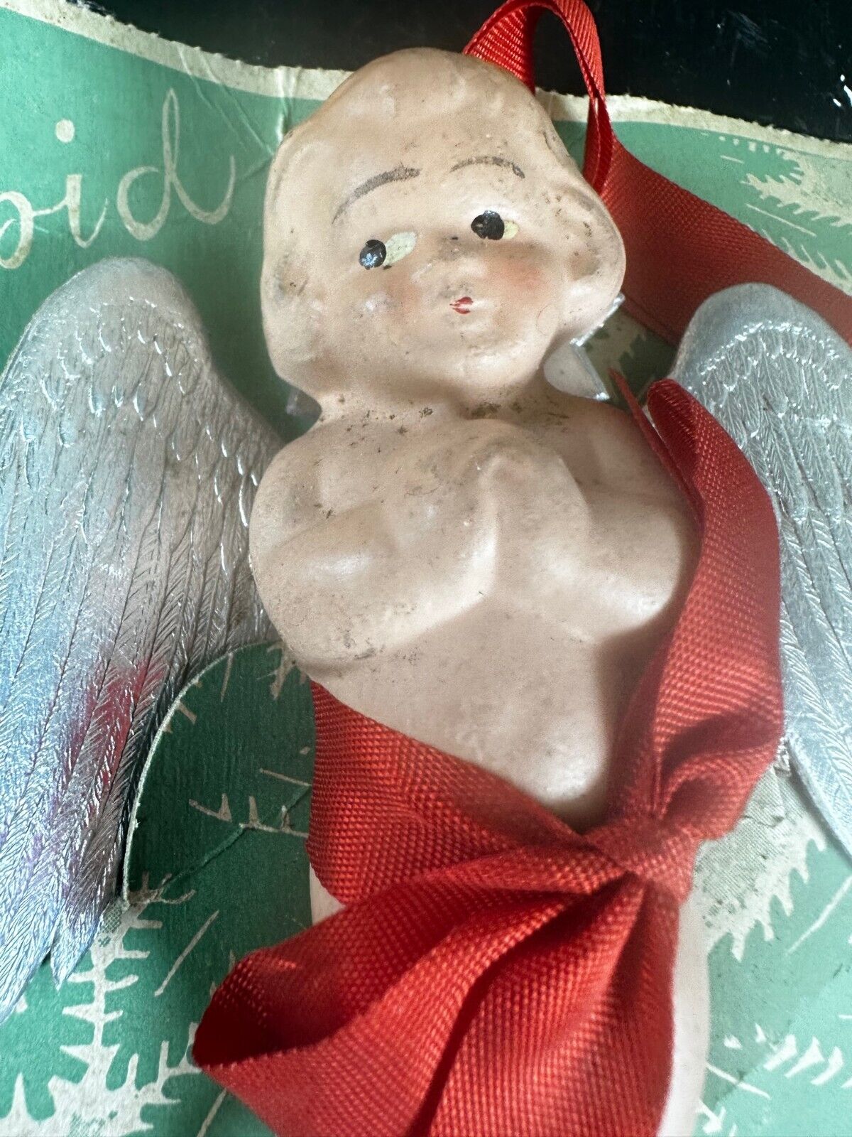 1900 Bisque Cupid Doll Painted Face Original packaging Ornament Germany