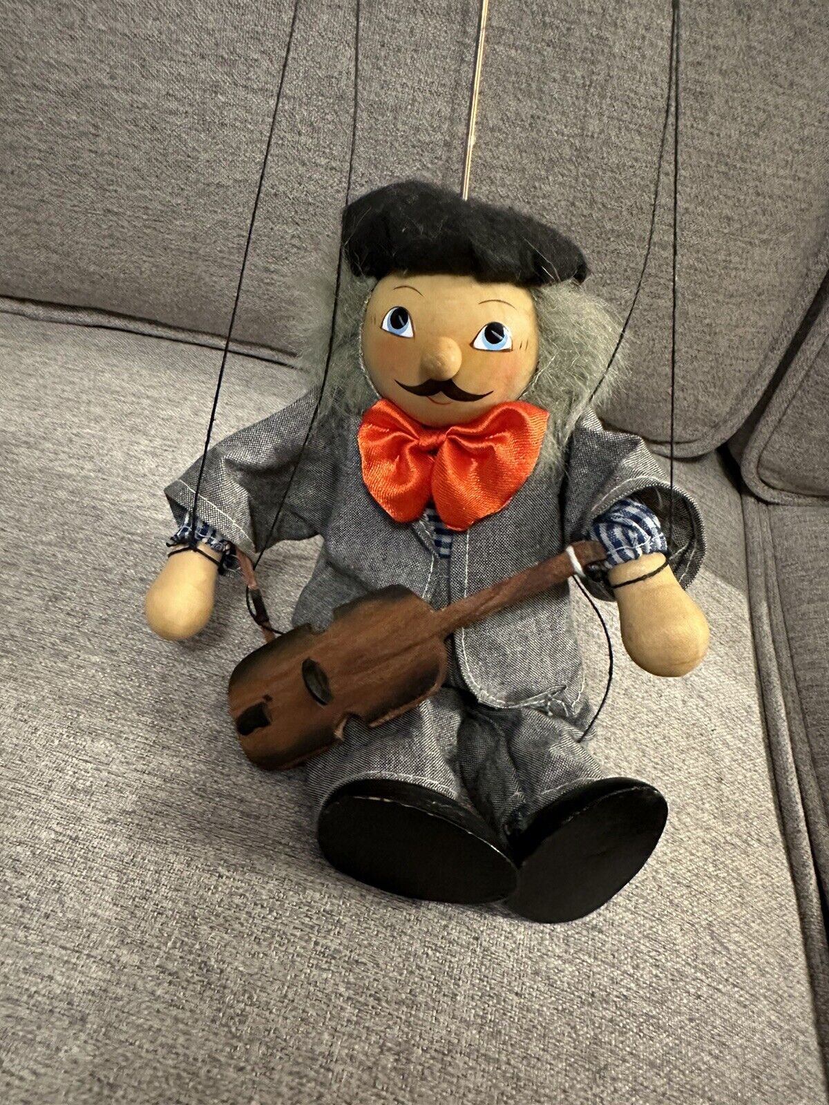 Antique Marionette Folk Puppet Vyroba Loutek CZECH Musician Violin Fiddler