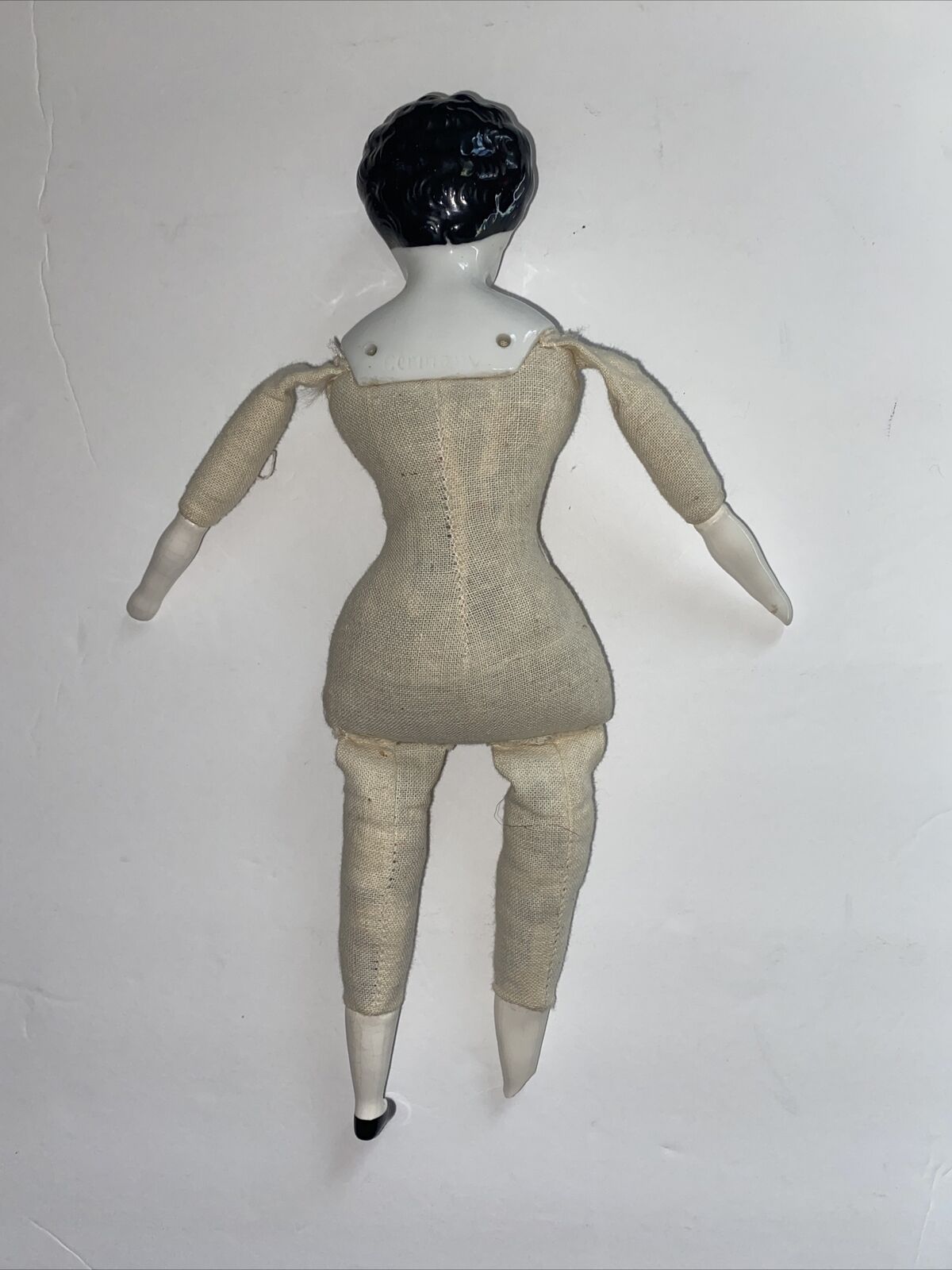 Antique Doll Made In Germany Cloth Body Porcelain Limbs Head 1900s