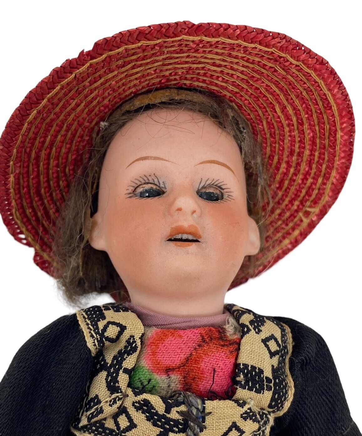 8” ANTIQUE BISQUE HEAD ARMAND MARSEILLE DOLL W/SLEEP EYES, ETHNIC COSTUME