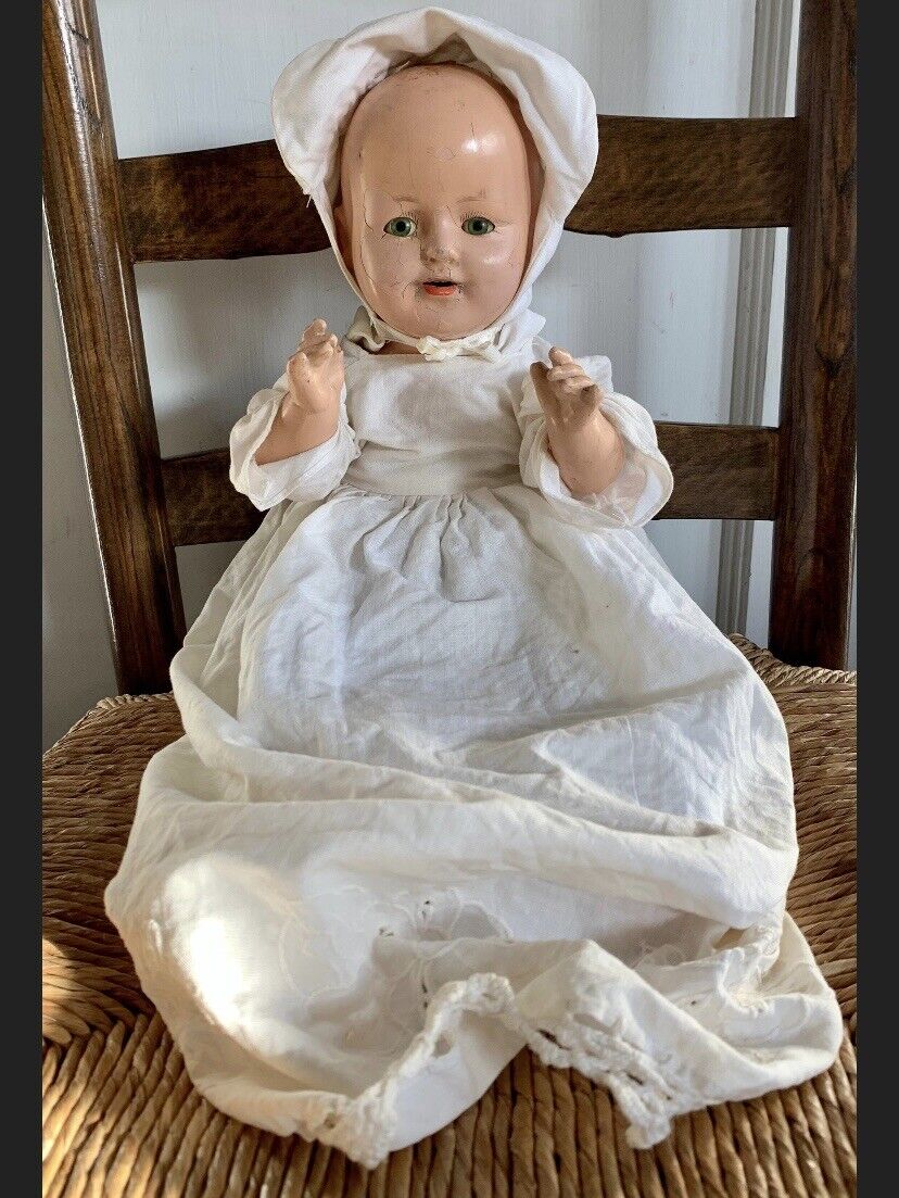 Vintage K and K Toys Composition Doll Sleepy Green Eyes 18” Early 1900s TLC COND