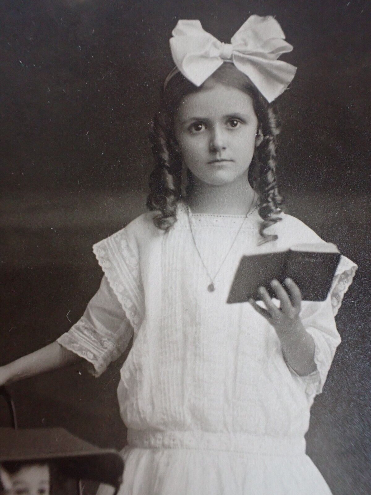Antique 1900's Card Photograph Girl w/ Her Bisque Head Doll in Buggy Muncie IN