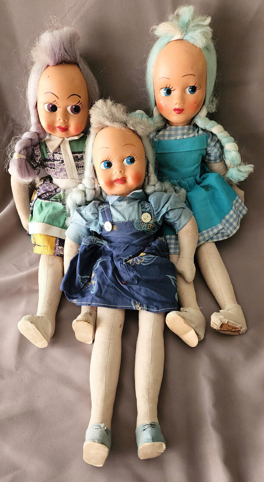 Lot of 3 Vintage early 1900's Handmade Cloth GIRL DOLLS Poland