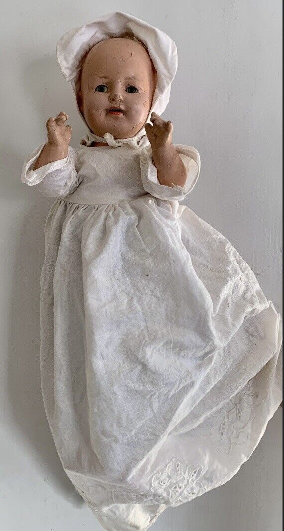 Vintage K and K Toys Composition Doll Sleepy Green Eyes 18” Early 1900s TLC COND