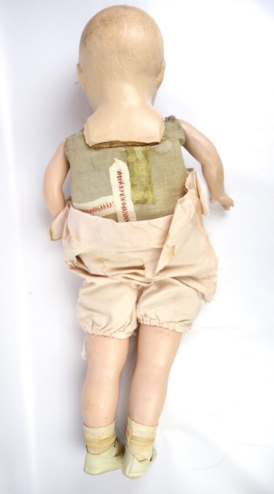 Antique Early Circa 1900’s Composition Material Doll 28" Tall Cries Eyes Close