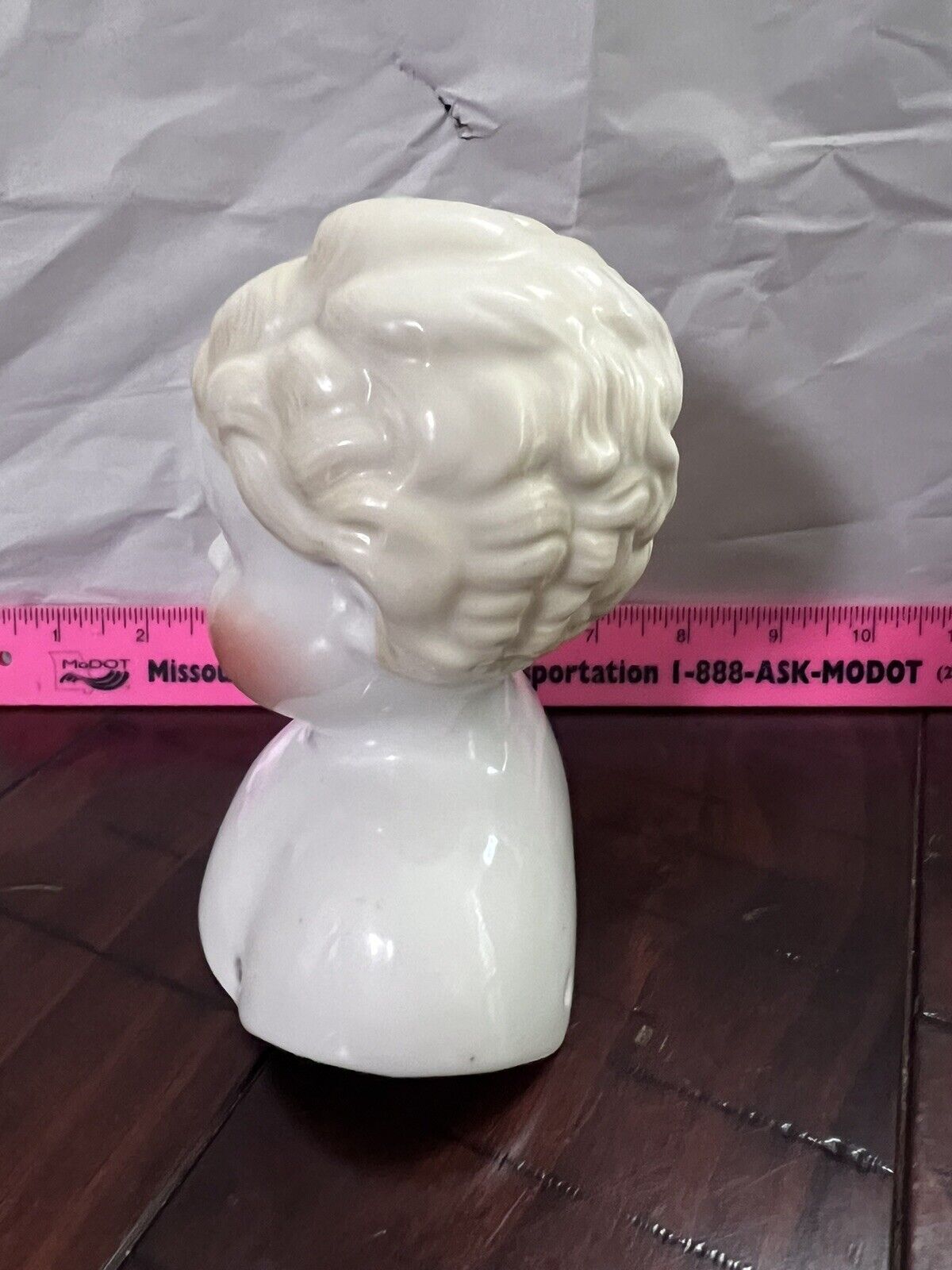 Antique Porcelain German Made China Doll Head Black Hair 3” 1890s-1900 Blue Eyes